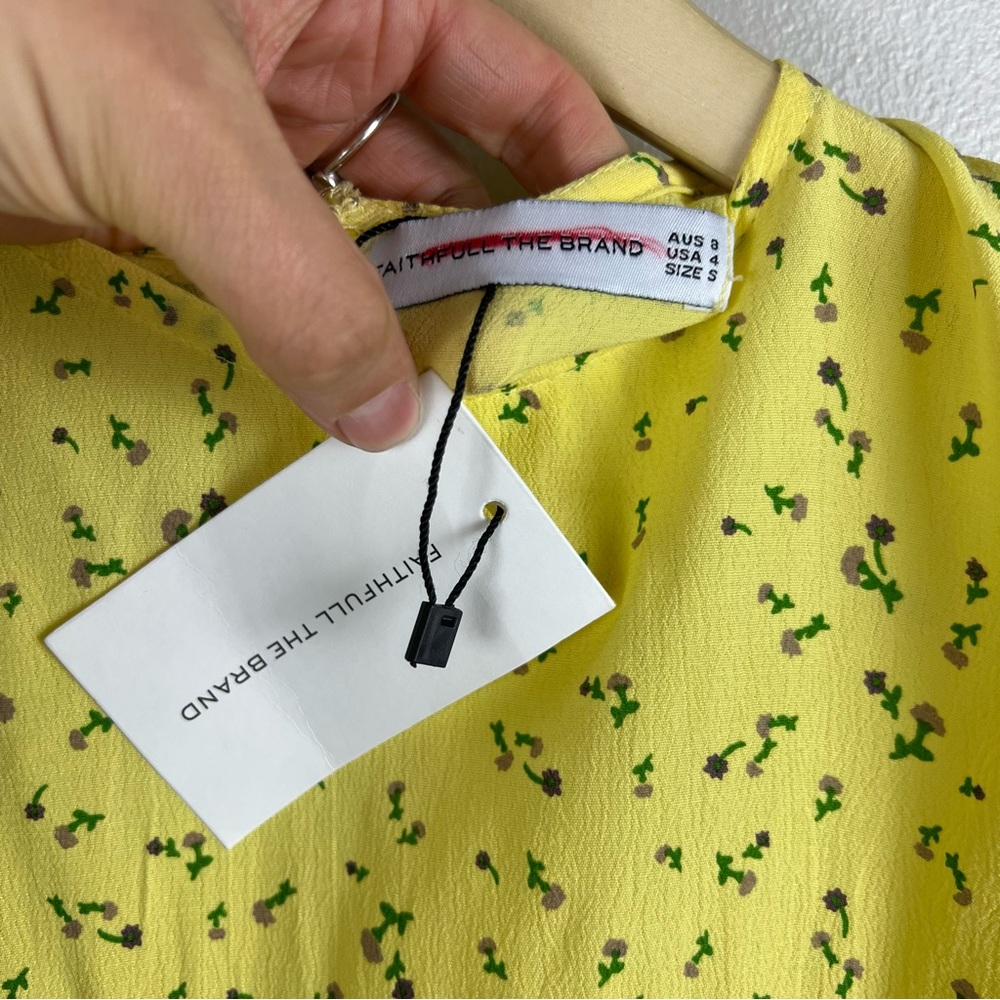 Faithfull the Brand Edwina Mini Dress Size 4 Yellow Micro Floral Brunch Date NWT - Picture 5 of 12